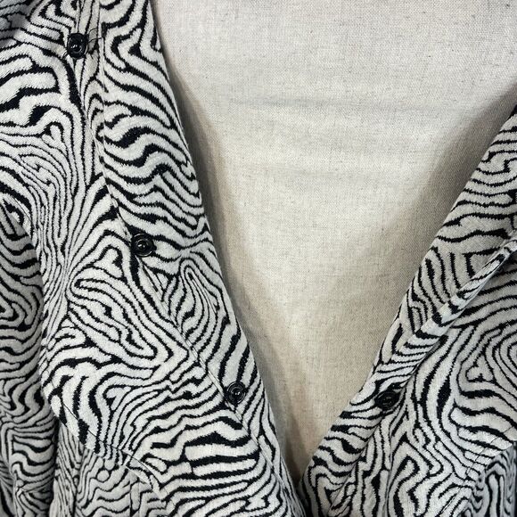 Sandro Studio Small Jacket Snaps Abstract Belted Long Sleeve Lined Ruffled - Picture 5 of 7